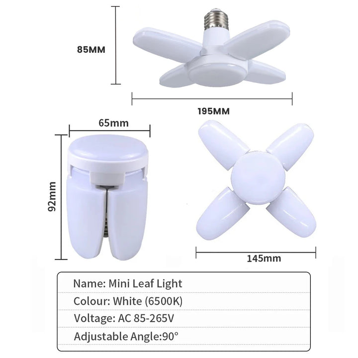 E27 Fan Shape Foldable 28W LED Bulb AC220V/110V Deformation for Home Ceiling Lights Warehouse and Garage White Leaf Light 6500K