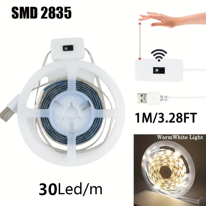 1M DC 5V LED Night Lamp USB Motion Sensor Dimming LED Strip Lights Nightlights TV Backlight Kitchen Hand Sweep Waving Tape Diode