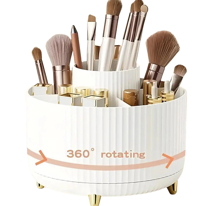 360° Rotating Makeup Organizer - 1pc Plastic Cosmetic Storage with 5 Compartments - Multi-Functional Holder for Brushes