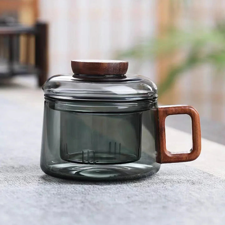 Wooden Handle Glass Teacup