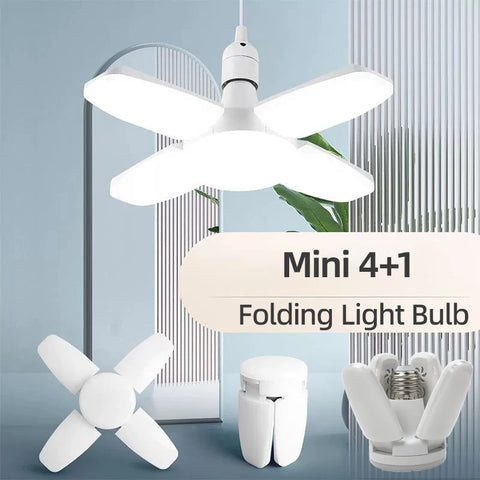 E27 Fan Shape Foldable 28W LED Bulb AC220V/110V Deformation for Home Ceiling Lights Warehouse and Garage White Leaf Light 6500K