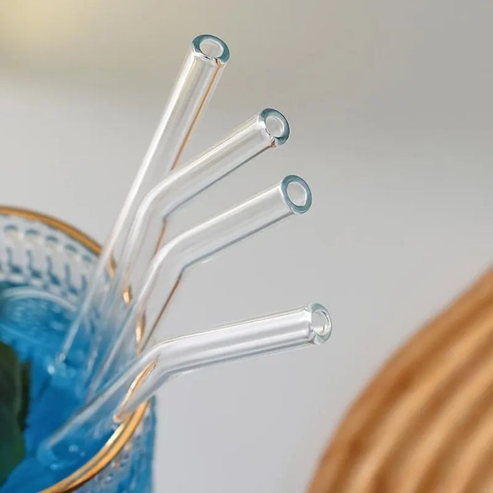 1set Heat Resistant Glass Straws with Brush - Set of 5 - Reusable and Washable,Perfect for Smoothies, Milkshakes, Tea, Juice